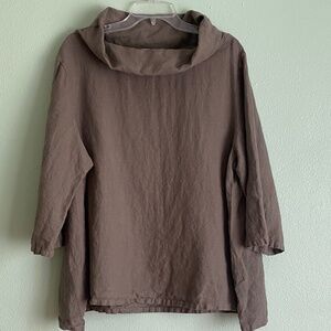 Bryn Walker Linen cowl-neck top; Sz L, Taupe